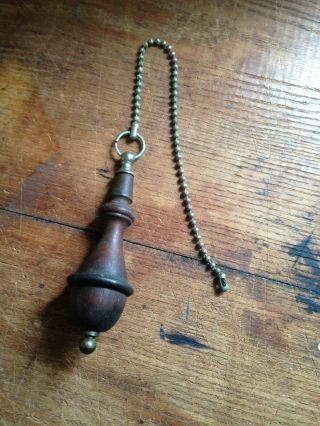 Antique Early American Wood & Metal Toilet Flush Pull Handle & Chain