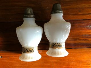 Antique Vintage Milk Glass Salt And Pepper Shaker Set Cincinnati Frank Tea Spice
