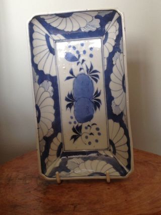 C.  17th - Antique Chinese Blue & White Ming Porcelain Plate / Rectangular Tray