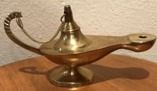 Vintage Solid Brass Teapot Genie Lamp Pitcher Made In India 3 1/2” X 5”