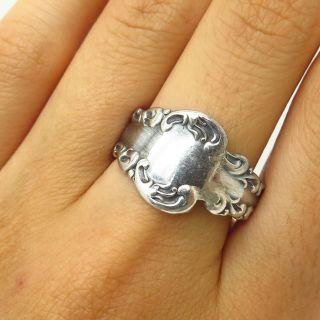 Antique 1891 Victorian Sterling Silver Ornate Design Spoon Ring Size 8.  5