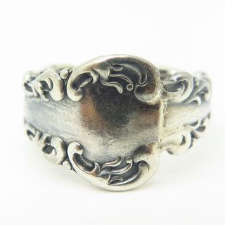 Antique 1891 Victorian Sterling Silver Ornate Design Spoon Ring Size 8.  5 2