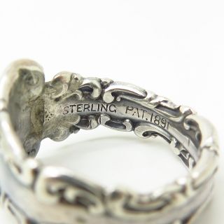 Antique 1891 Victorian Sterling Silver Ornate Design Spoon Ring Size 8.  5 6