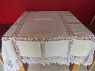 Stunning Vintage Wedding /tea Party Hand Embroidered & Lace Linen Tablecloth