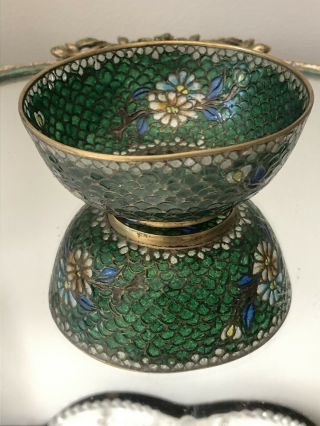 Antique Chinese Plique A Jour Cloisonne Enamel Bowl Green C1900