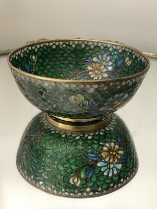 Antique Chinese PLIQUE A JOUR Cloisonne Enamel Bowl Green C1900 2
