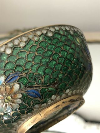 Antique Chinese PLIQUE A JOUR Cloisonne Enamel Bowl Green C1900 3