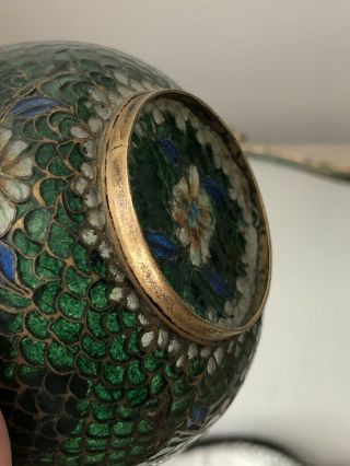 Antique Chinese PLIQUE A JOUR Cloisonne Enamel Bowl Green C1900 4