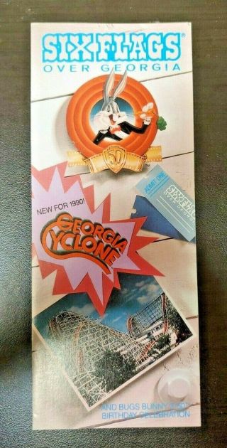 1990 Six Flags Over Georgia Park Brochure Cyclone Rollercoaster Bugs Bunny Bday