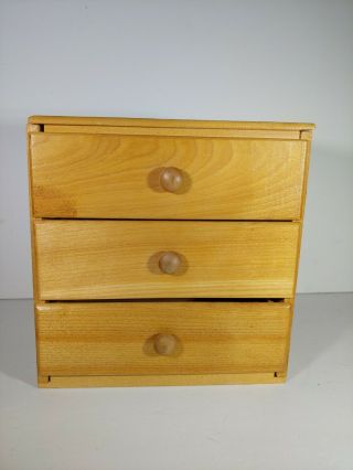 1950s Vtg Strombecker Doll Furniture Maple Wood Dresser With 3 Drawers 6 " Tall