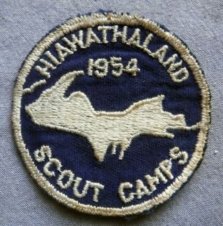 Vtg Bsa Boy Scout Camp Patch Hiawathaland Scout Camps 1954 Worn