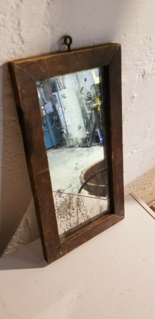 Vintage Old Wooden Frame Small Shaving / Makeup Mirror 13x7