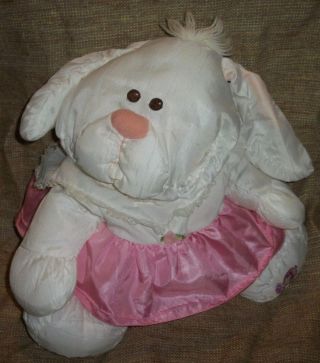 Vintage Fisher Price Puffalump Pink White Bunny Rabbit 1986 Lace Collar Plush