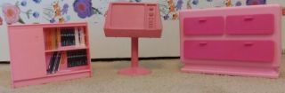 Vintage Barbie 1977 Dream House Pink Tv,  Arco Pink Dresser,  Pink Book Cabinet