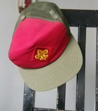 Vintage Mens Boys Bsa Boy Scouts Of America Red Green Mesh Snapback Hat Cap M/l