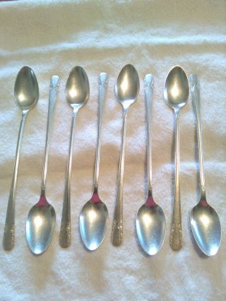 8 Antique 1938 Wm Rogers & Son Talisman Silver Plate Ice Tea Spoons 7 3/4 "