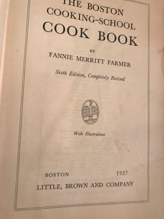 The Boston Cooking School Cook Book - 1937 - Antique - Fannie Farmer - Hardcover - SH 4