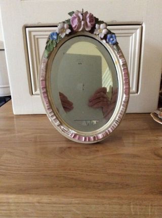 Vintage Barbola Mirror Small And With Pink Blue And White Flowers