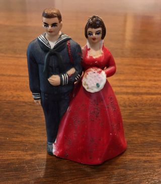 Vintage Bride And Groom Wedding Cake Topper - A Sailor And His Bride