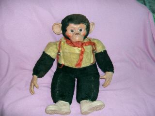 Vintage Yellow And Black Monkey With Plastic Face And Hands,  1950 
