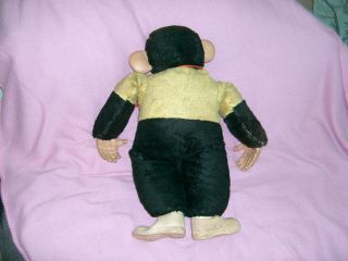 VINTAGE YELLOW AND BLACK MONKEY WITH PLASTIC FACE AND HANDS,  1950 ' S 3