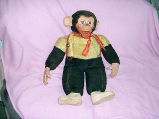 VINTAGE YELLOW AND BLACK MONKEY WITH PLASTIC FACE AND HANDS,  1950 ' S 4