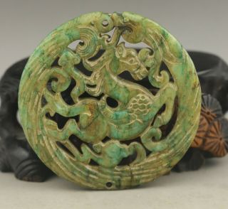 Old Chinese natural jade hand - carved horse and dragon pendant 4