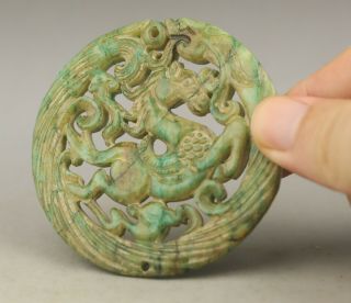 Old Chinese natural jade hand - carved horse and dragon pendant 5