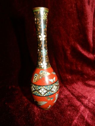 Small Antique Chinese Cloisonne - Butterfly / Flower Decorated Bottle Vase 2