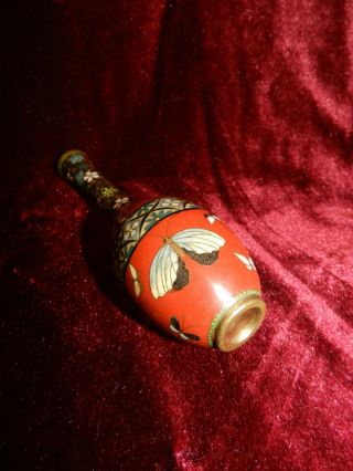 Small Antique Chinese Cloisonne - Butterfly / Flower Decorated Bottle Vase 6