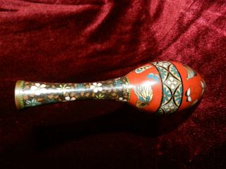 Small Antique Chinese Cloisonne - Butterfly / Flower Decorated Bottle Vase 8