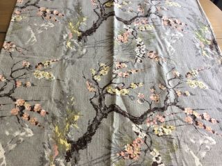 Vintage Gray Barkcloth With Dogwood Branches And Flowers