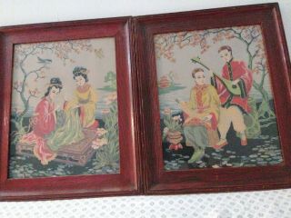 2 Vintage.  Japanese Silk Screen Prints In 18 X 15 Frames Signed H Calpini