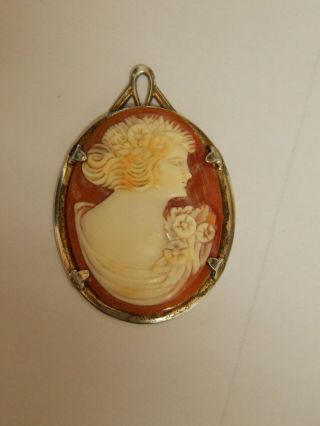 Antique Carved Shell Lady Cameo With Jb Sterling Art Deco Frame