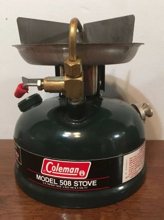 Vintage Coleman 508 Single Burner Camp Stove W/ Case 1987 Liquid Fuel White Gas