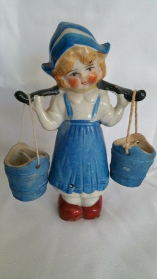 Antique Vintage Porcelain Dutch Girl With Buckets Figurine Made In Japan