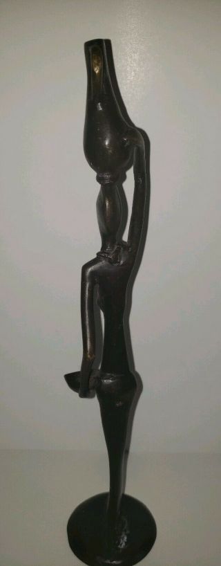 Vintage Bronze Sculpture Of Women From West Africa Carrying Water and Bowl 3