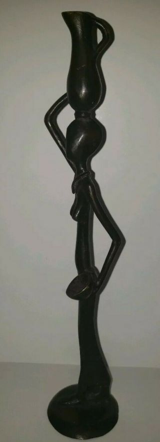 Vintage Bronze Sculpture Of Women From West Africa Carrying Water and Bowl 4