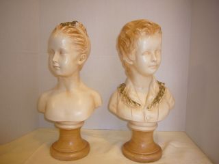 Vintage Large Neoclassical Bust Sculpture Of Boy And Girl