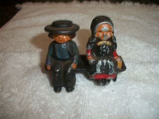 3 Piece Vintage Cast Iron Metal Amish Couple Sitting On A Bench