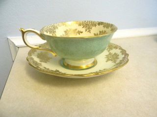 Antique 1935 Dw Paragon Tri Color Green Cup Saucer A114/8 Low Doris Shape