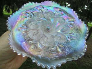 Dugan Question Marks Antique Carnival Art Glass Plate White Gorgeous Example