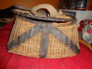 Vintage Large Fishing Creel Basket With Shoulder Strap