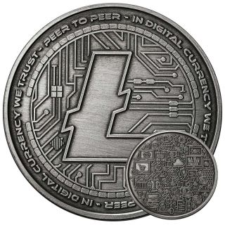 Litecoin Crypto Icon 1 Oz Pure Silver Antiqued Round Coin Anonymous