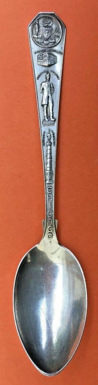 BIG 6” VIEW OF CHICAGO IN 1835 ILLINOIS STERLING SILVER SOUVENIR SPOON 2