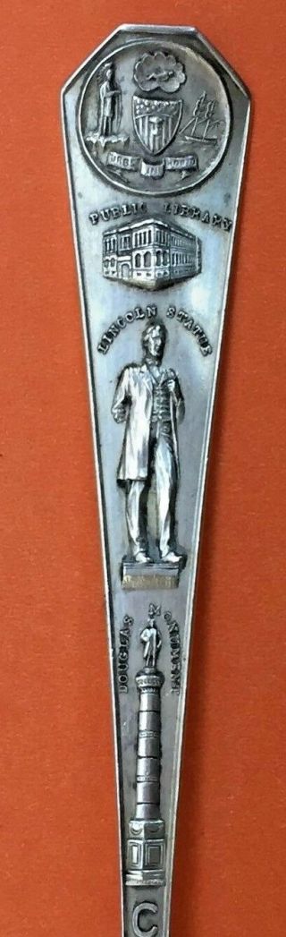 BIG 6” VIEW OF CHICAGO IN 1835 ILLINOIS STERLING SILVER SOUVENIR SPOON 3