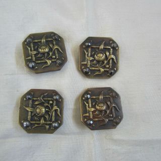4 Antique Buttons; T.  W & W H M Brevete,  Paris; Brass And Cut Steel,  L 19th C.