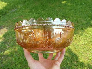 Antique Dugan Carnival Glass Marigold Stork & Rushes Master Berry Bowl