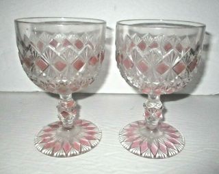 2 Eapg Finecut & Block Goblet King & Sons Cranberry Stain Pink Antique Glass 25