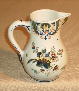 Antique Pottery Pitcher Old DELFT Signed Holland Colorful Floral Pattern 852kZ 2